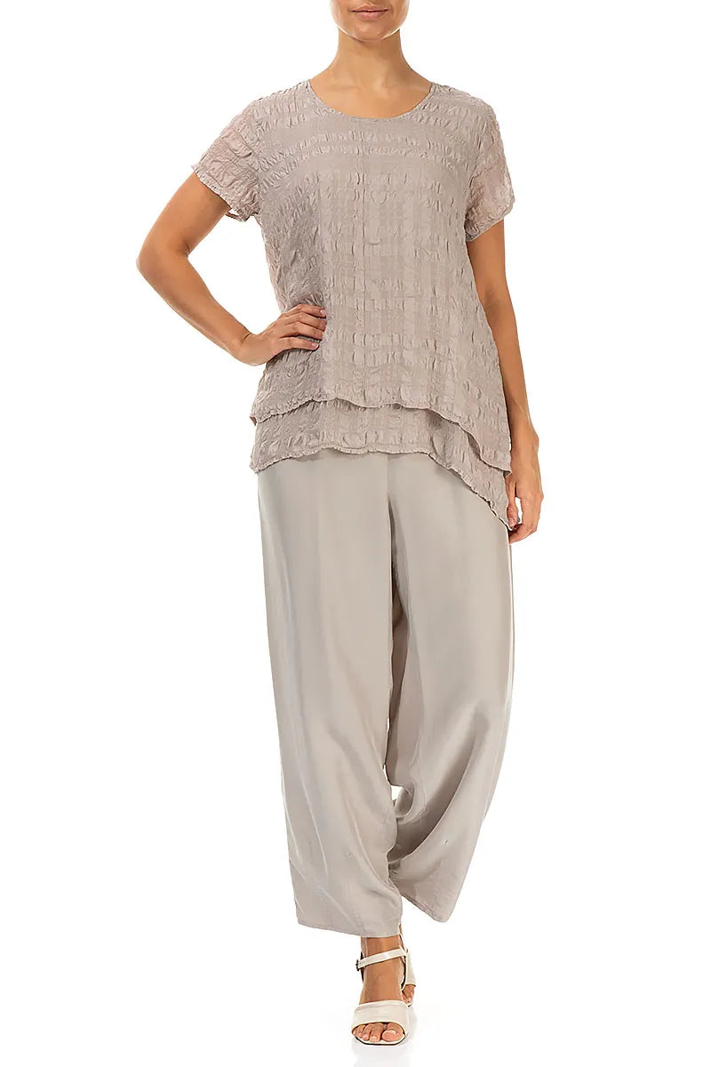 Taper Beige Pure Silk Trousers 4