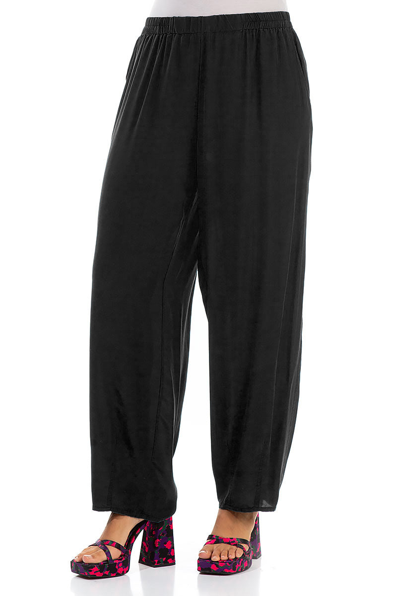 Taper Black Silk Bamboo Trousers 3