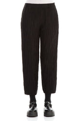 Taper Cropped Crinkled Black Silk Linen Trousers 1