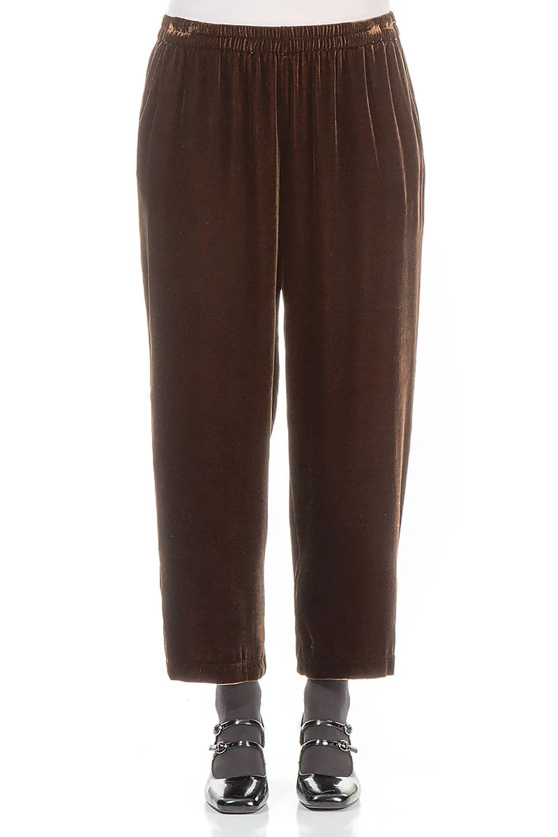 Taper Cropped Aged Copper Silk Velvet Trousers 1
