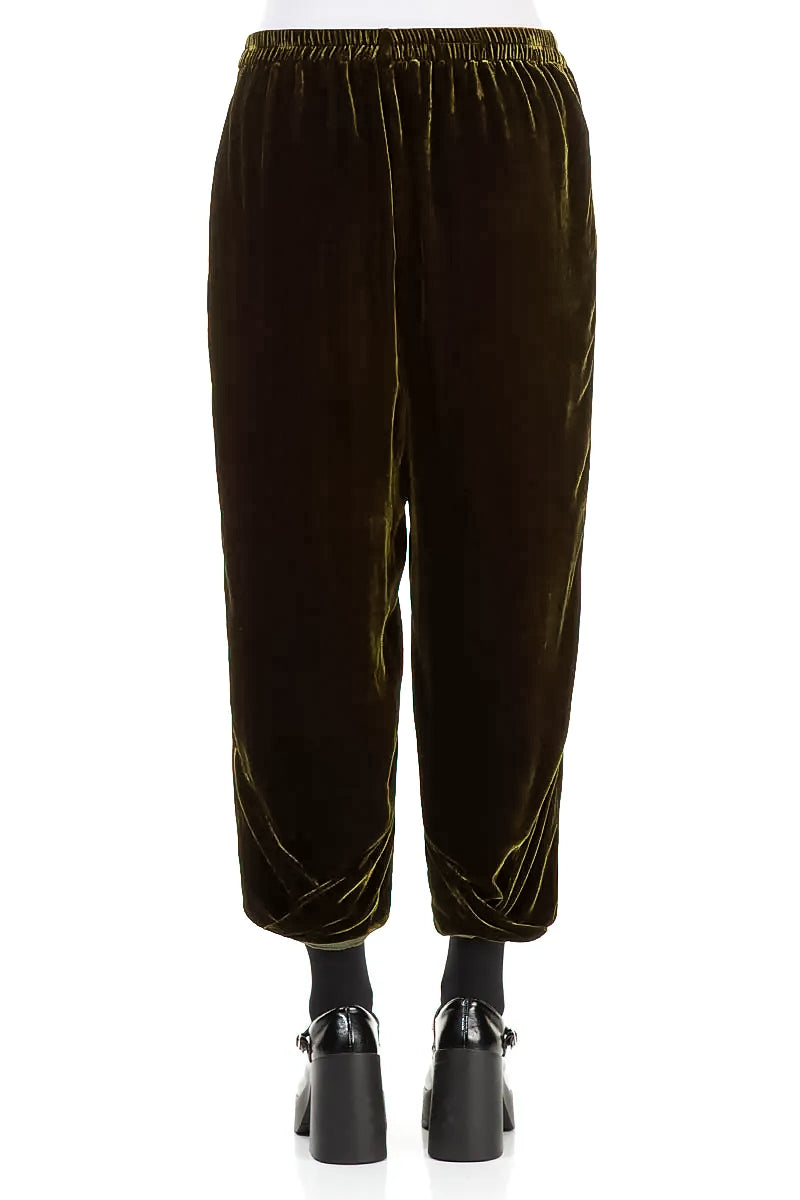 Taper Cropped Forest Green Silk Velvet Trousers
