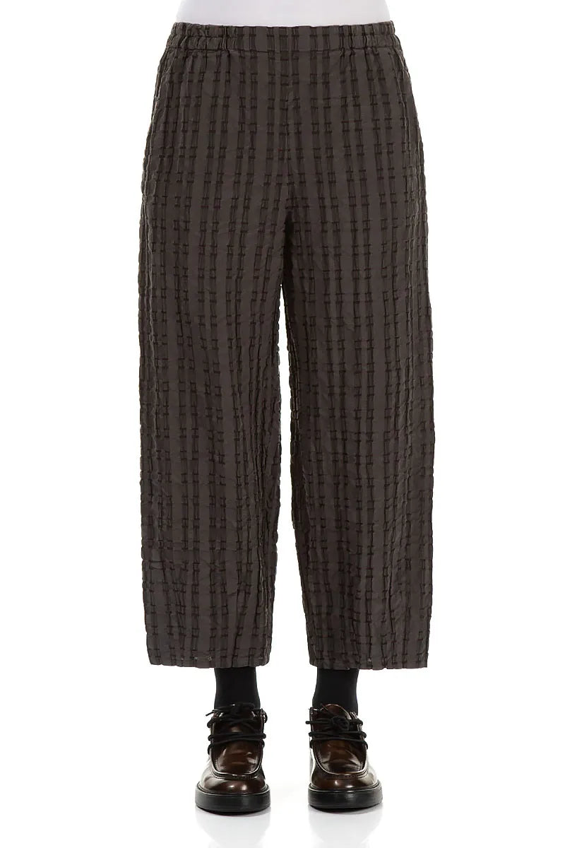 Taper Forest Braun karierte Leinen-Baumwollhose