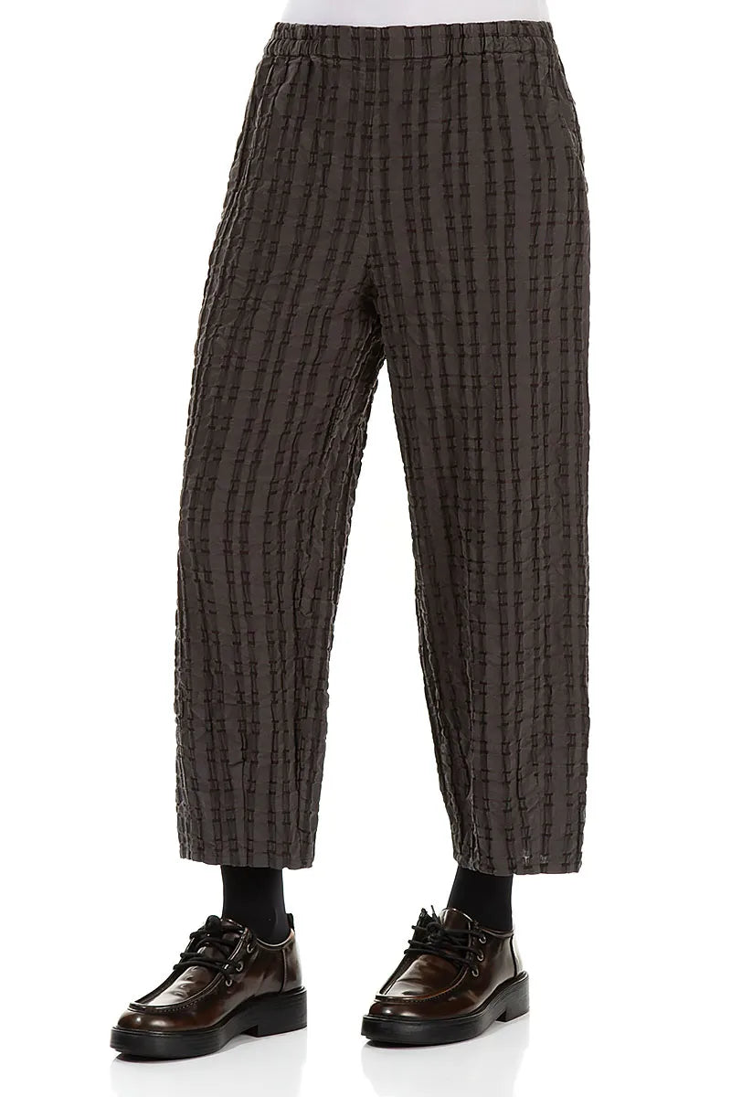 Taper Forest Braun karierte Leinen-Baumwollhose