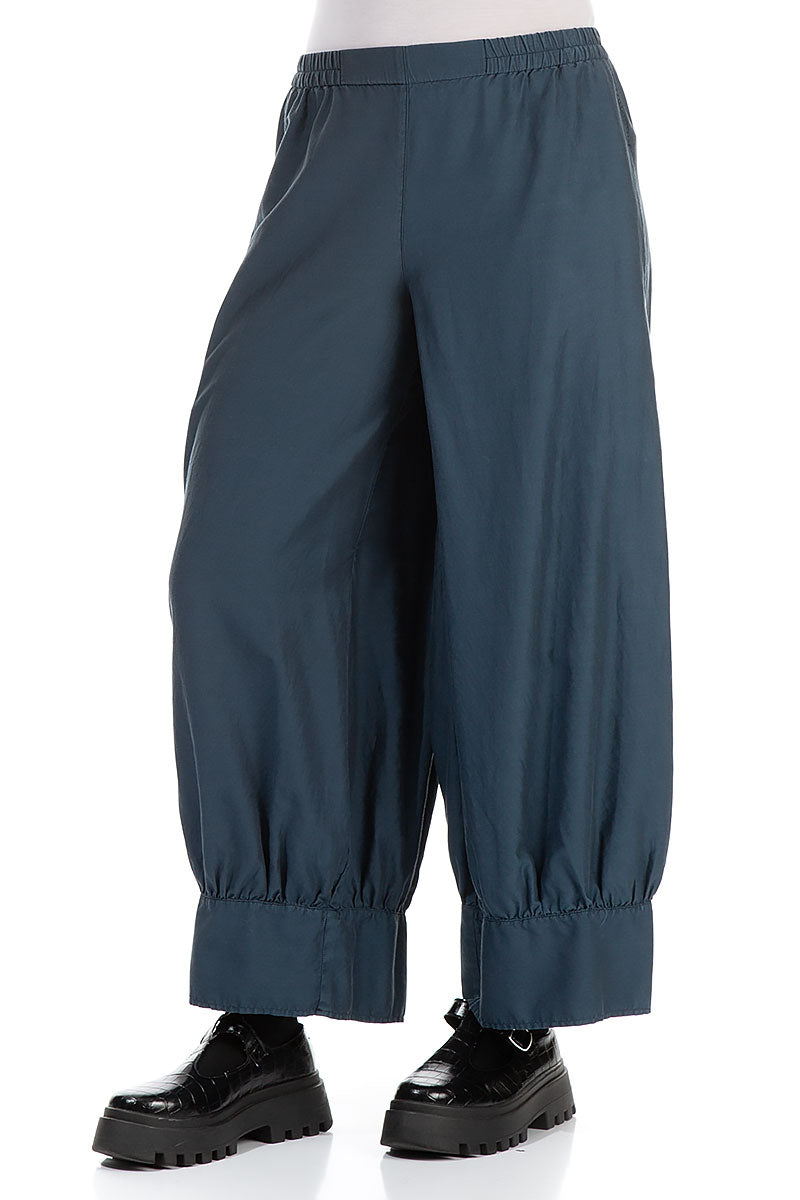 Taper Midnight Blue Silk Cotton Trousers 3