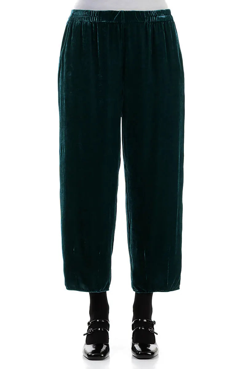 Taper Peacock Silk Velvet Trousers