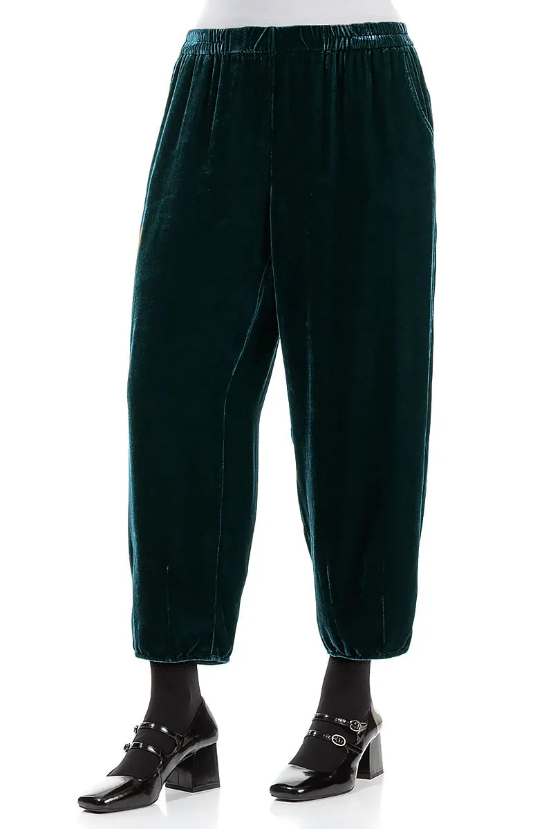 Taper Peacock Silk Velvet Trousers