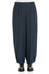 Taper Wide Navy Silk Bamboo Trousers 1
