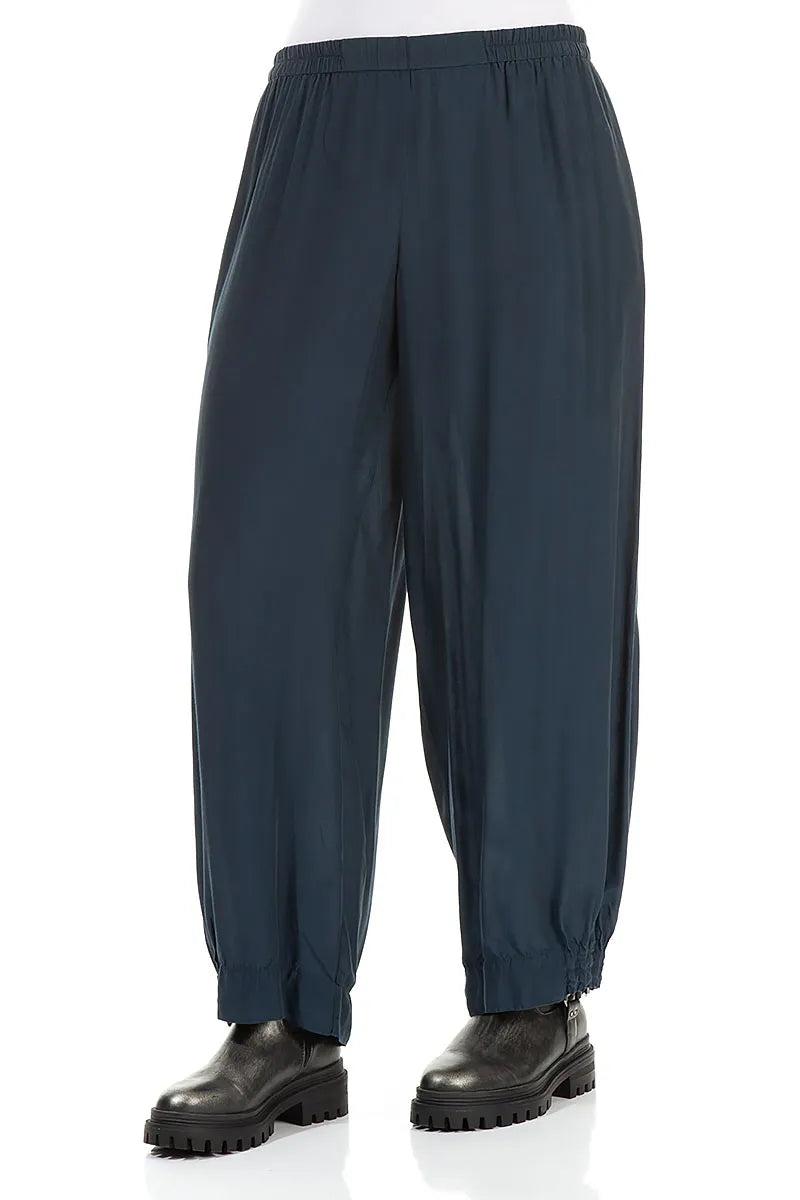 Taper Wide Navy Silk Bamboo Trousers 3
