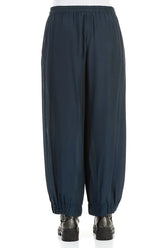 Taper Wide Navy Silk Bamboo Trousers 2