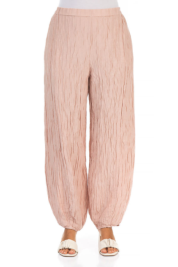 Taper Pastel Pink Crinkled Silk Trousers 1