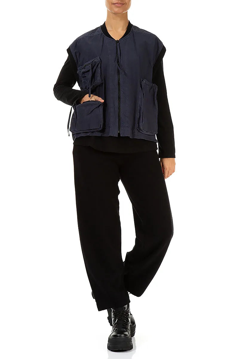 Gilet en coton bleu ardoise à trois poches