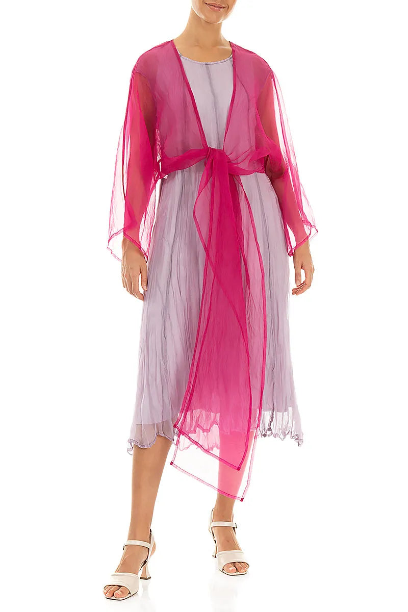 Veste en mousseline de soie fuchsia à nouer