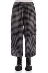 Tie Up Grey Check Linen Trousers 1