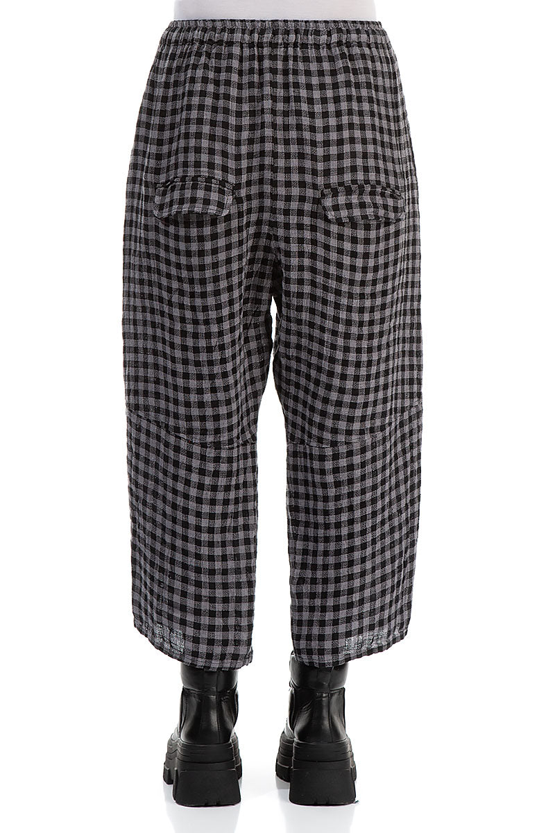 Tie Up Grey Check Linen Trousers 2