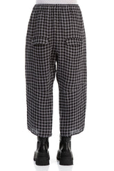 Tie Up Grey Check Linen Trousers 2
