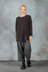 Tie Up Grey Check Linen Trousers 6