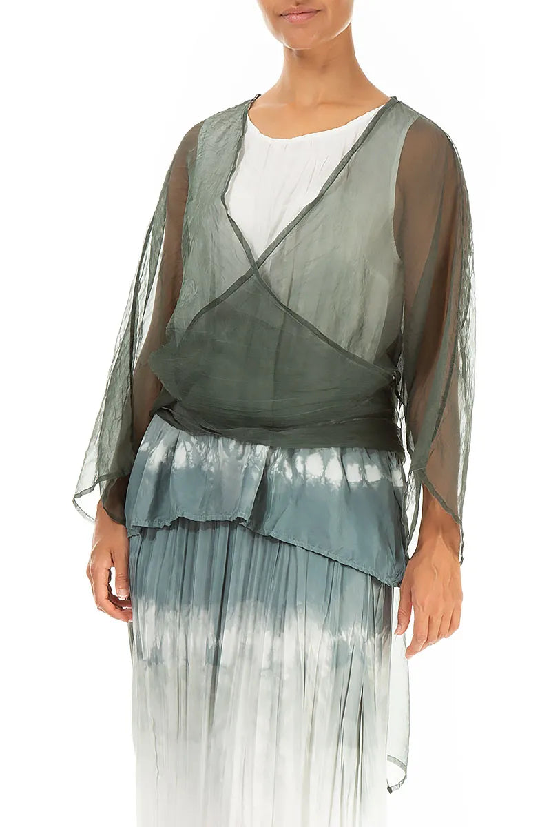 Tie Up Sage Silk Chiffon Jacket 3