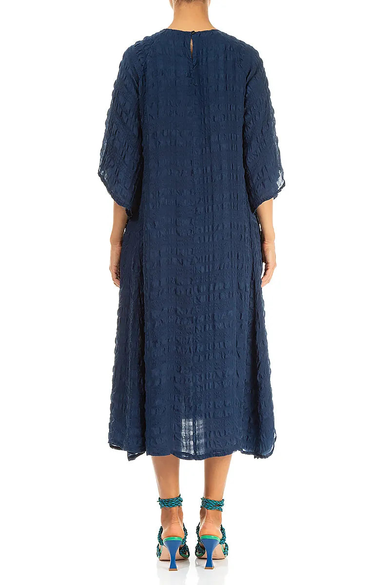 Robe en soie légère bleu cobalt à volants