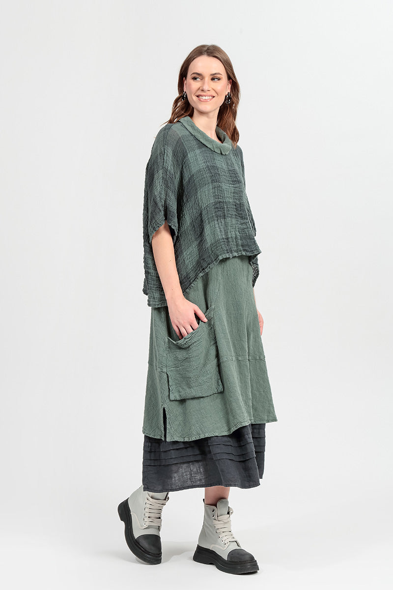 Tiered Hem Graphite Linen Skirt 6