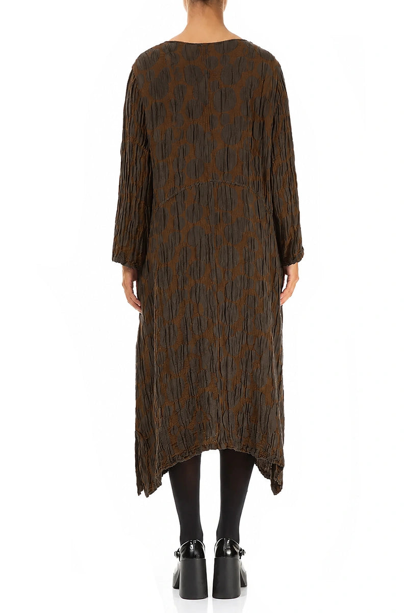 Truffle Brown Circle Silk Linen Shift Dress