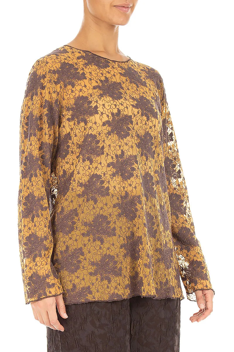 Truffle Brown Floral Cotton Lace Blouse