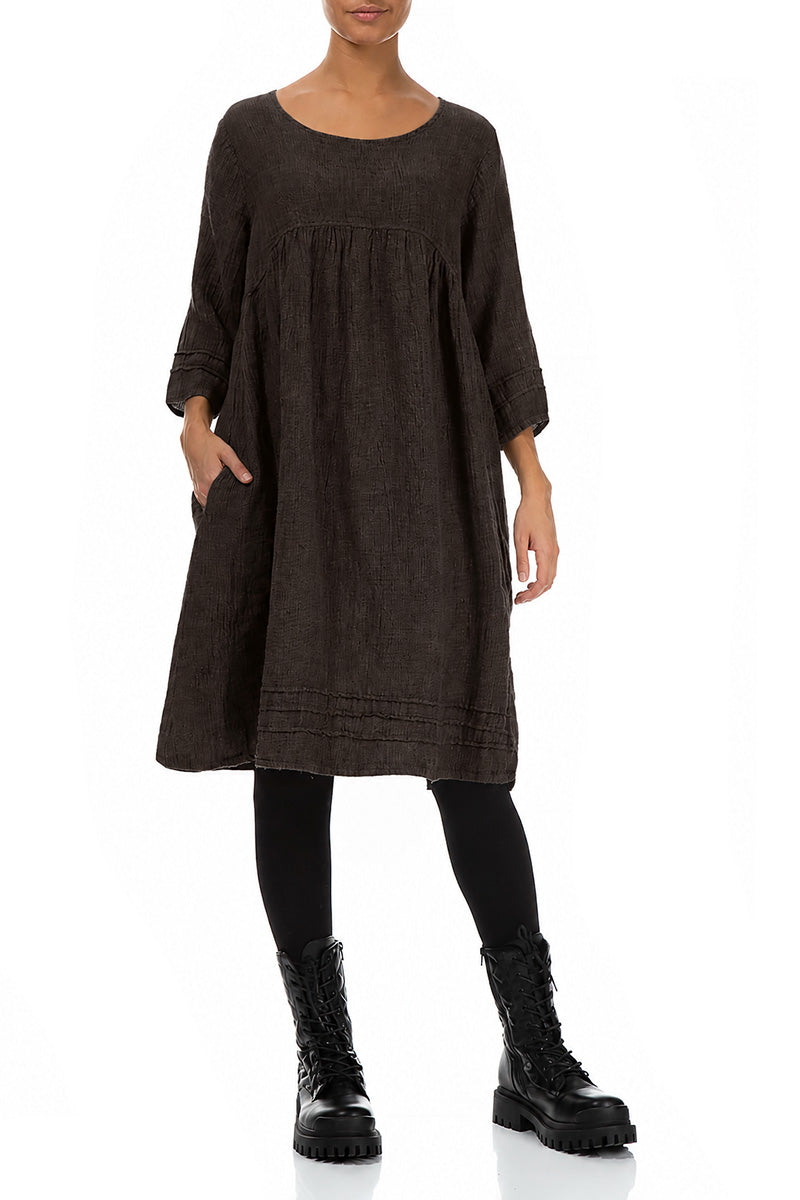 Truffle Brown Mélange Linen Smock Dress