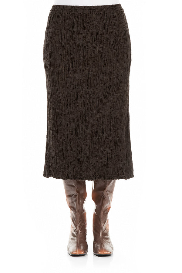 Truffle Brown Textured Silk Linen Pencil Skirt