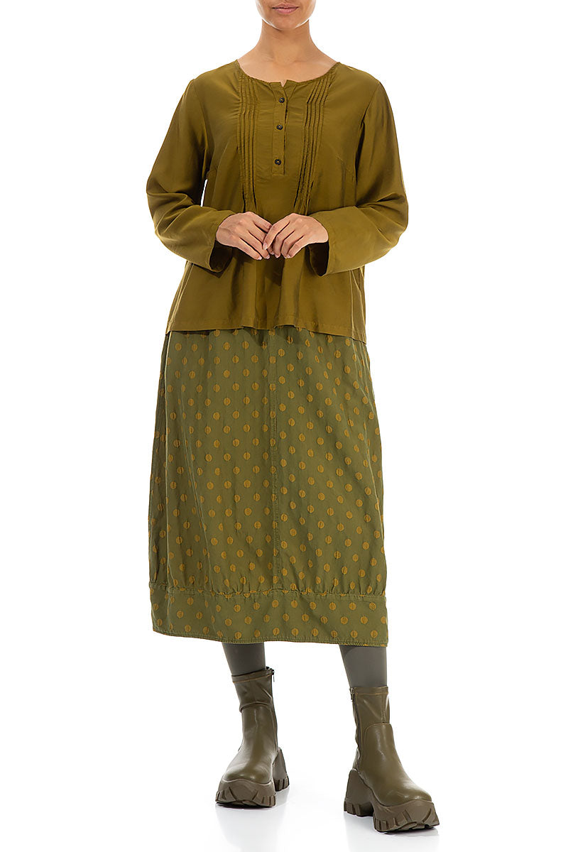 Tuck Front Olive Silk Bamboo Blouse 4