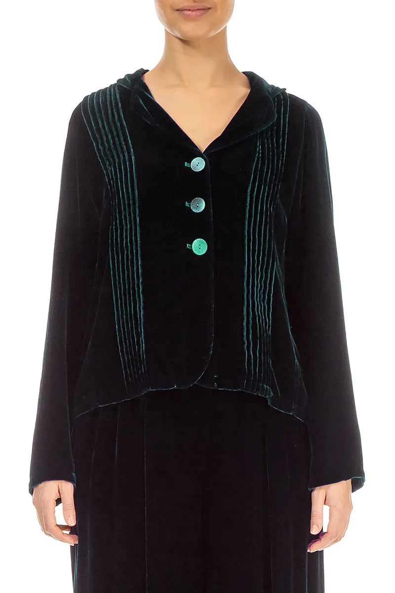 Tuck Front Peacock Silk Velvet Jacket