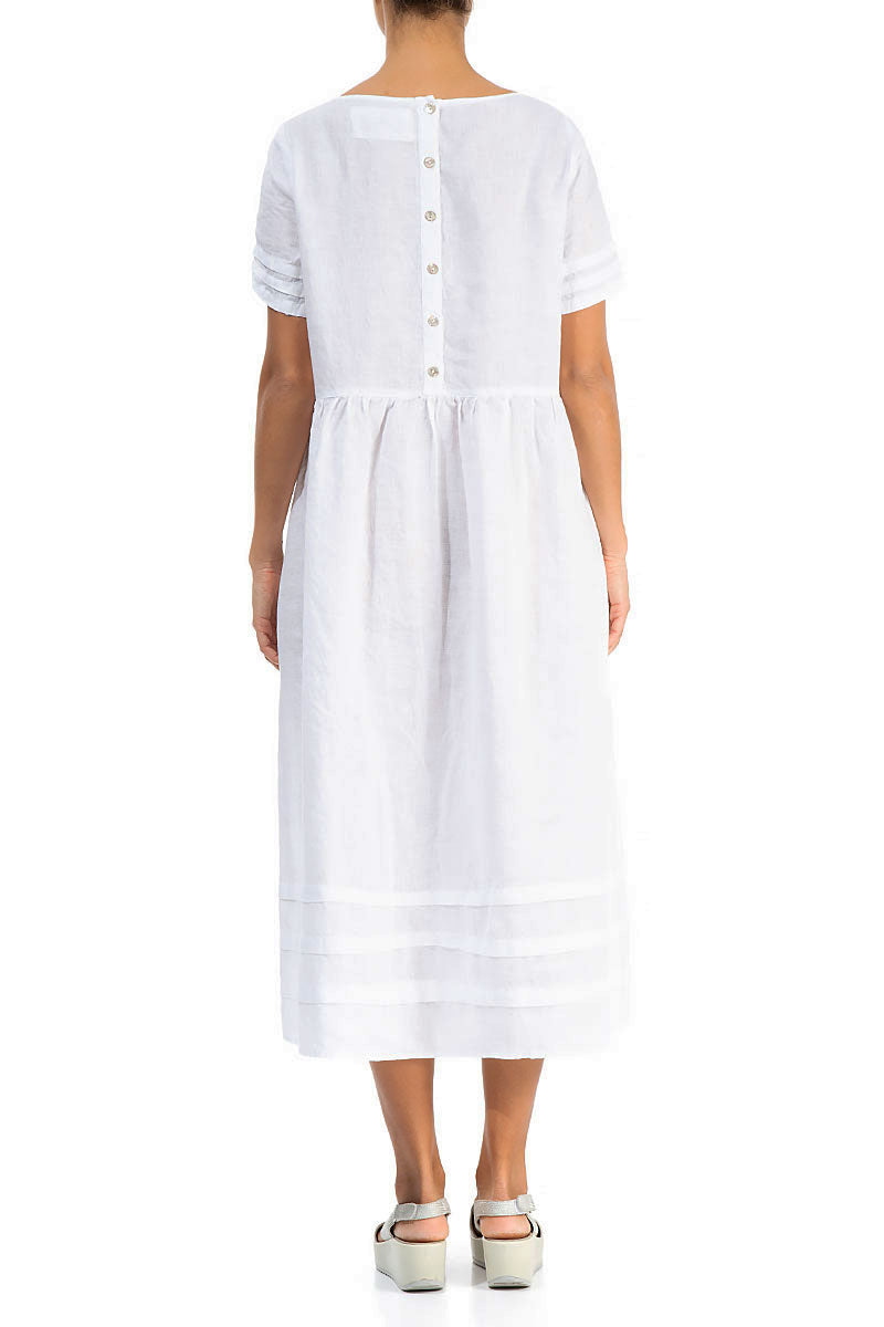 Tucks Decorated White Linen Dress 2