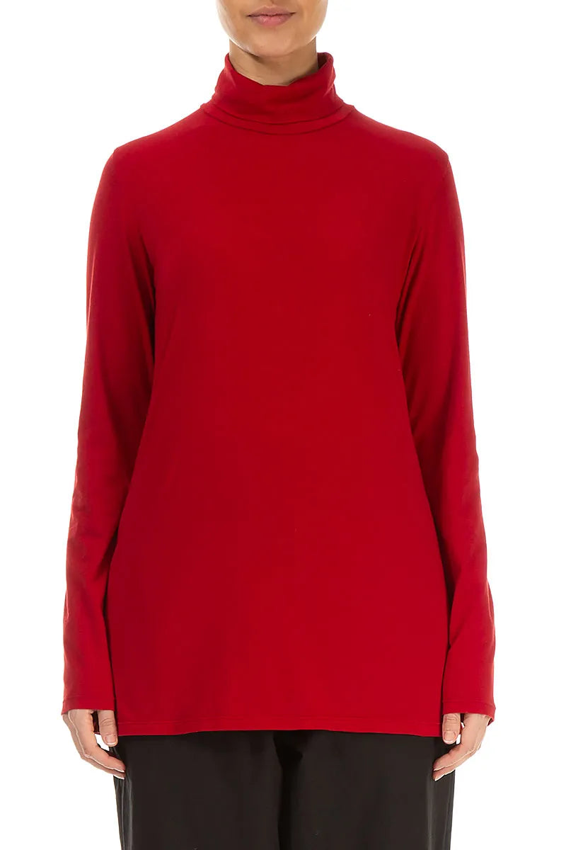 Rollkragenbluse aus kirschroter Baumwolle