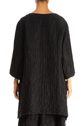 Twin Pockets Crinkled Black Silk Linen Tunic 2