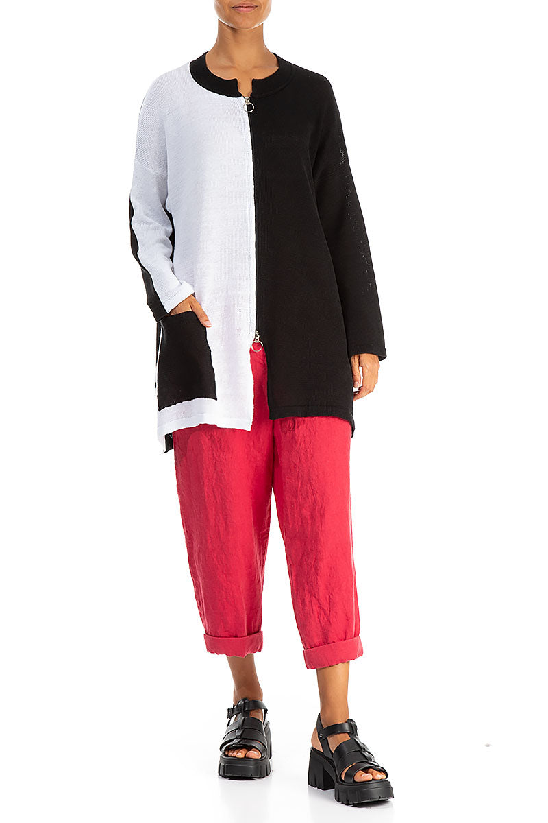 Two-Tone Black & White Linen Cardigan 4