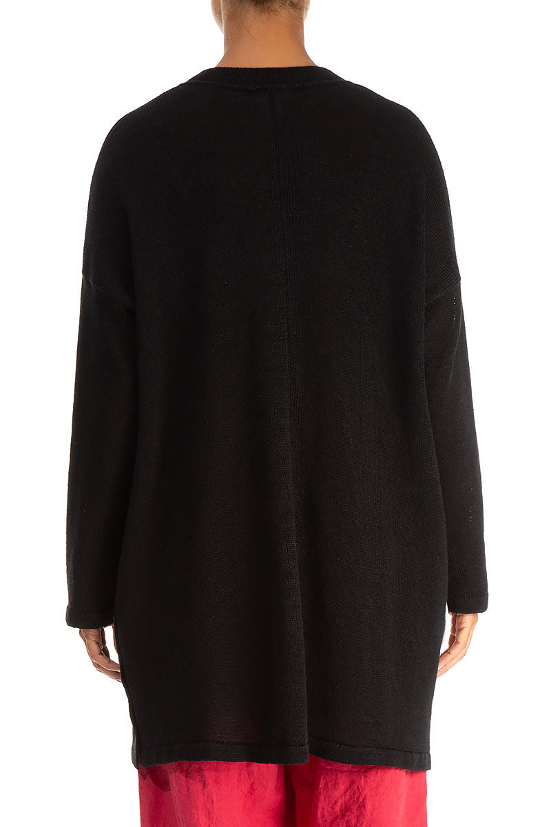 Two-Tone Black & White Linen Cardigan 2