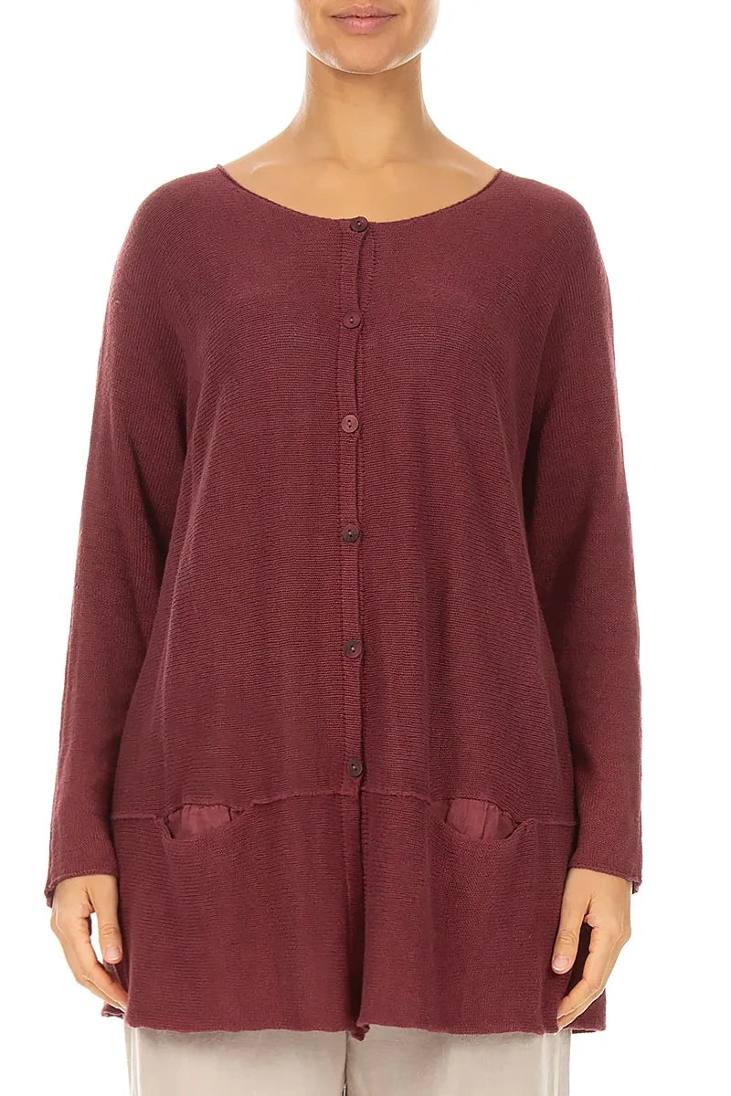 Two Pockets Antique Ruby Linen Cardigan 1