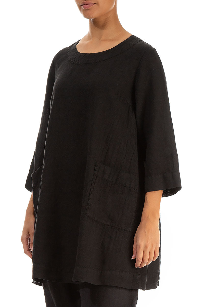 Two Pockets Black Linen Tunic 3