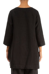 Two Pockets Black Linen Tunic 2