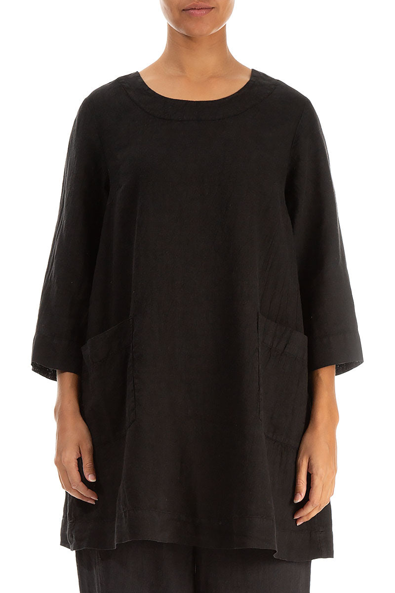 Two Pockets Black Linen Tunic 1