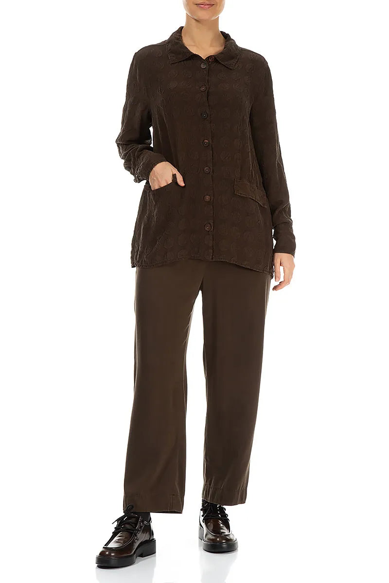 Two Pockets Forest Brown Bubble Silk Shirt 4