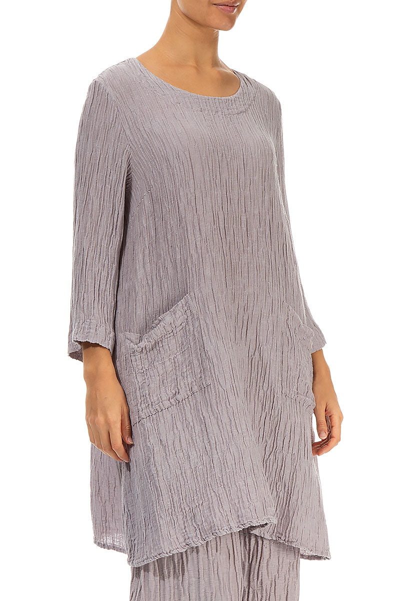 Two Pockets Greige Crinkled Silk Tunic 3