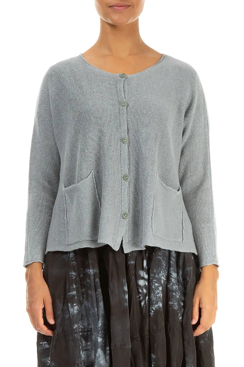 Two Pockets Grey Linen Cardigan