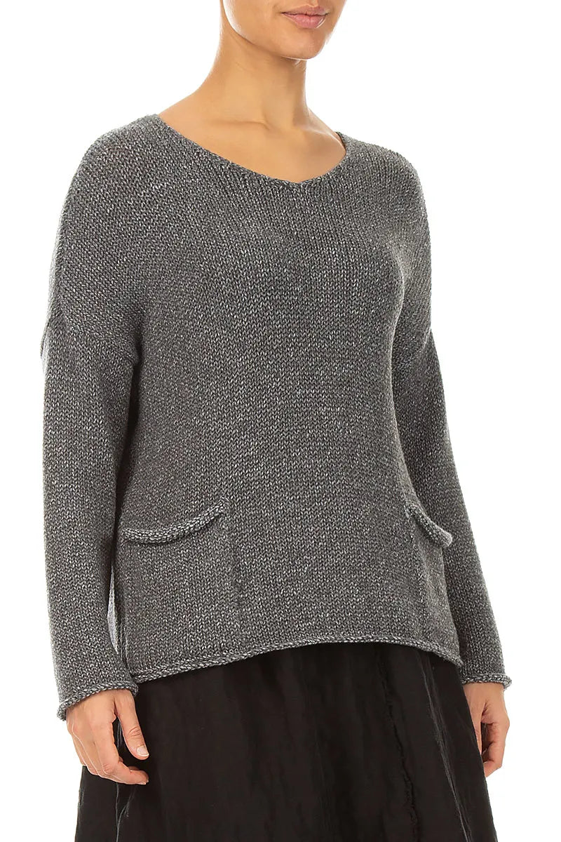 Two Pockets Grey Merino Wool Jumper 3