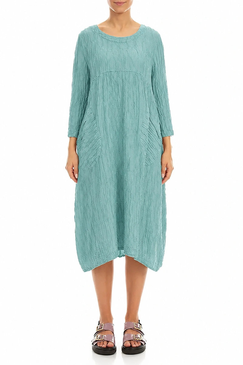 Two Pockets Mint Crinkled Silk Linen Dress
