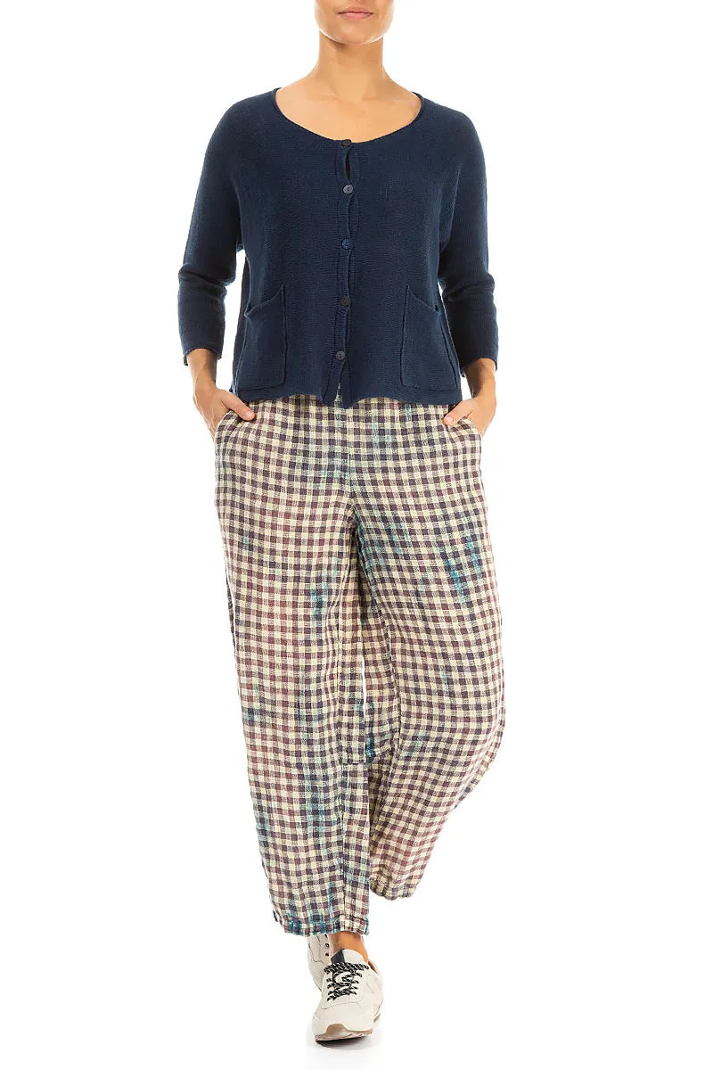 Two Pockets Navy Linen Cardigan