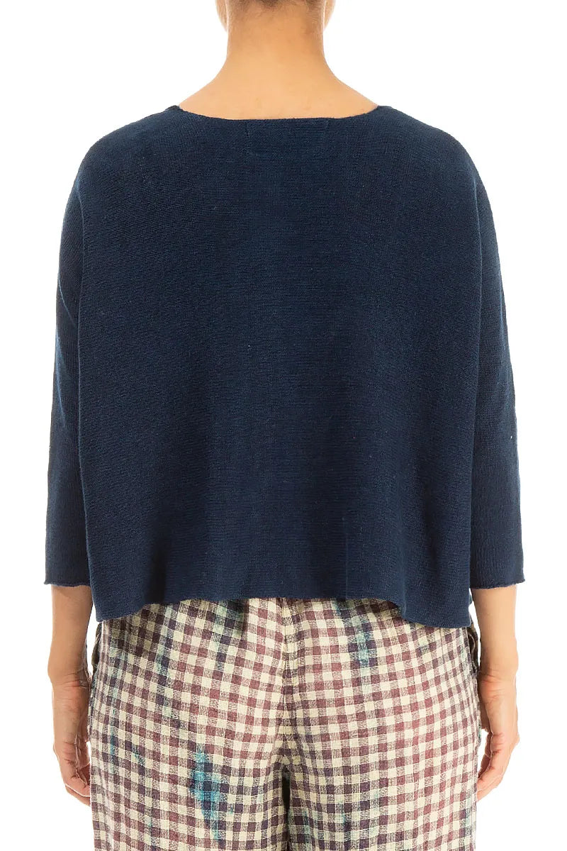 Two Pockets Navy Linen Cardigan