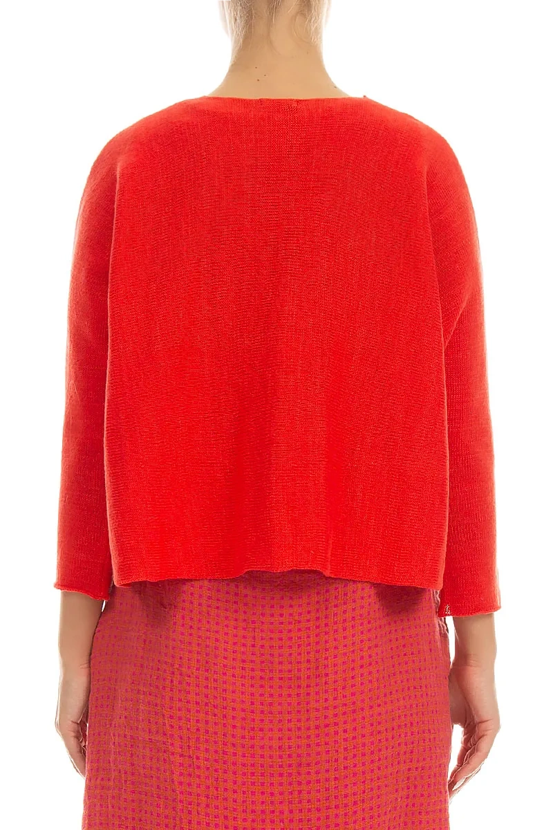 Two Pockets Red Linen Cardigan 2