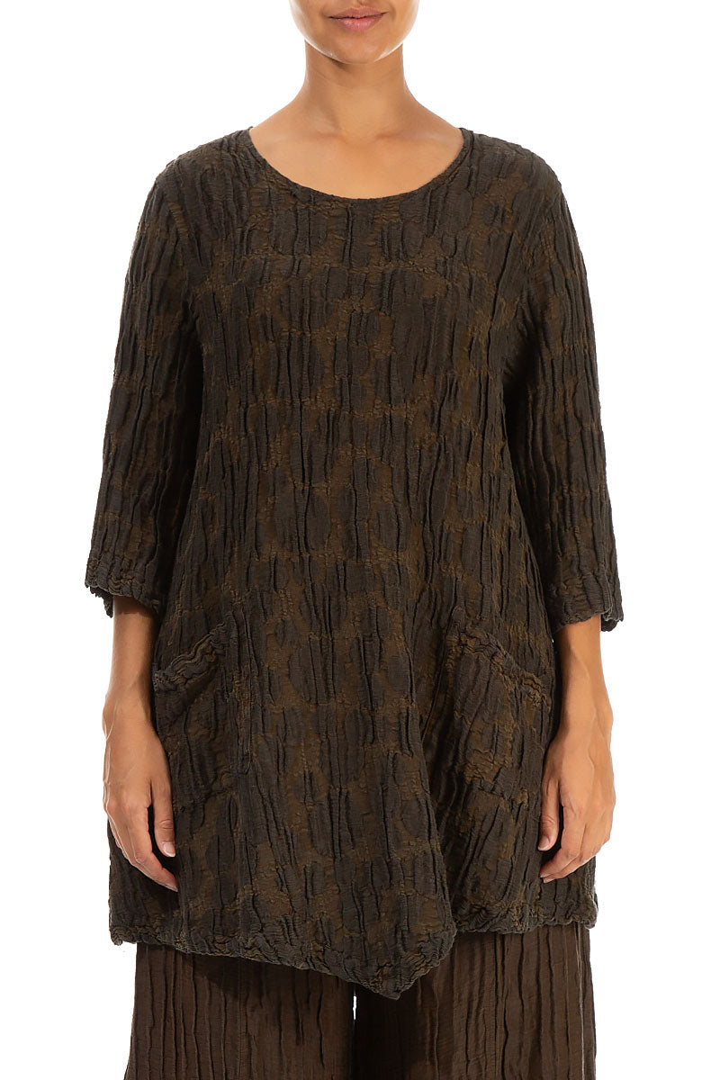 Two Pockets Truffle Brown Circle Silk Linen Tunic