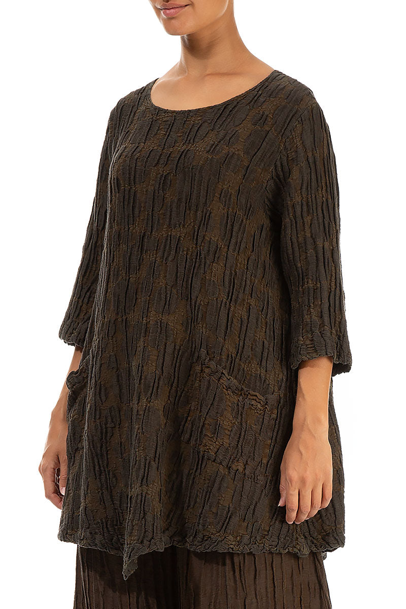 Two Pockets Truffle Brown Circle Silk Linen Tunic