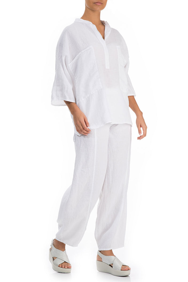 Two Pockets White Linen Shirt 4