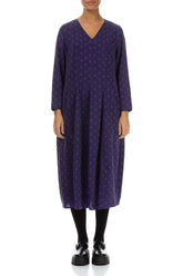 V-Neck Balloon Dotty Royal Purple Silk Dress 1